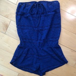 Victoria Secret Cerulean Blue Swim Lace Stube top coverup Romper Sz Small